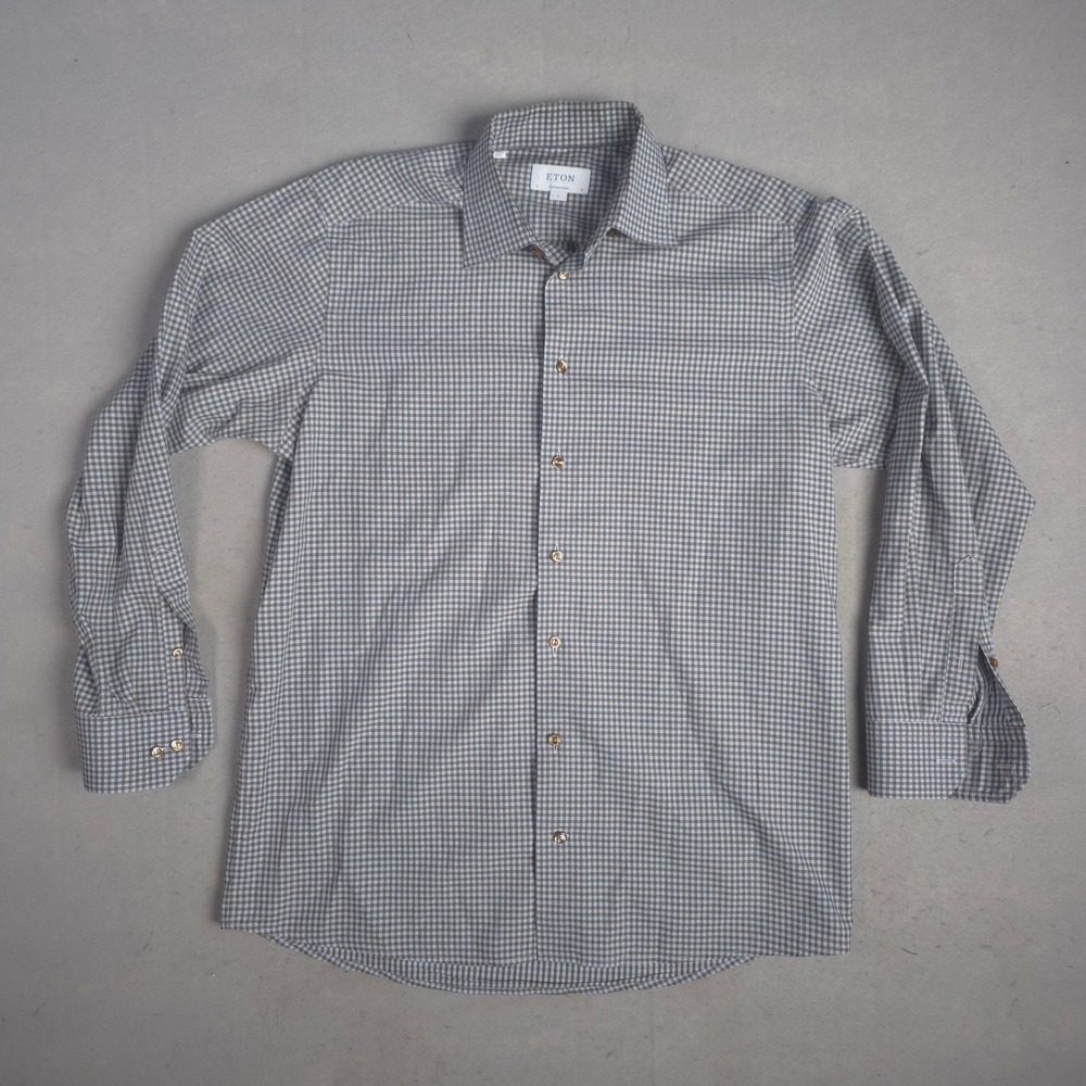 Eton Contemporary Gingham Checkered Long Sleeve Button Down Shirt Mens